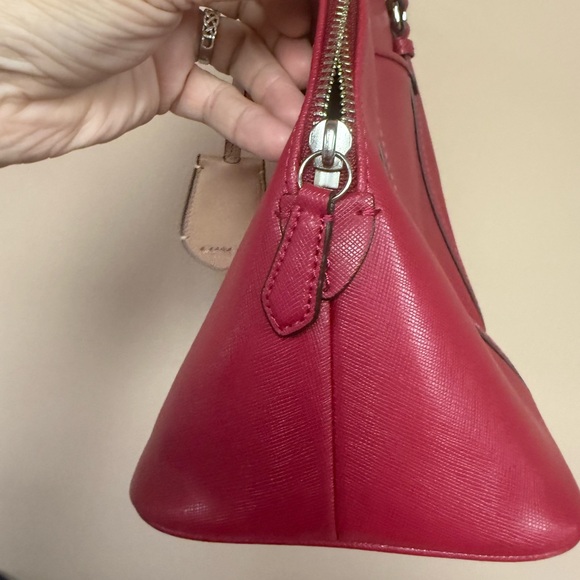 Coach F25671 Peyton Crossgrain Leather Domed Satchel Purse Bag Red with Xbody - Picture 5 of 9